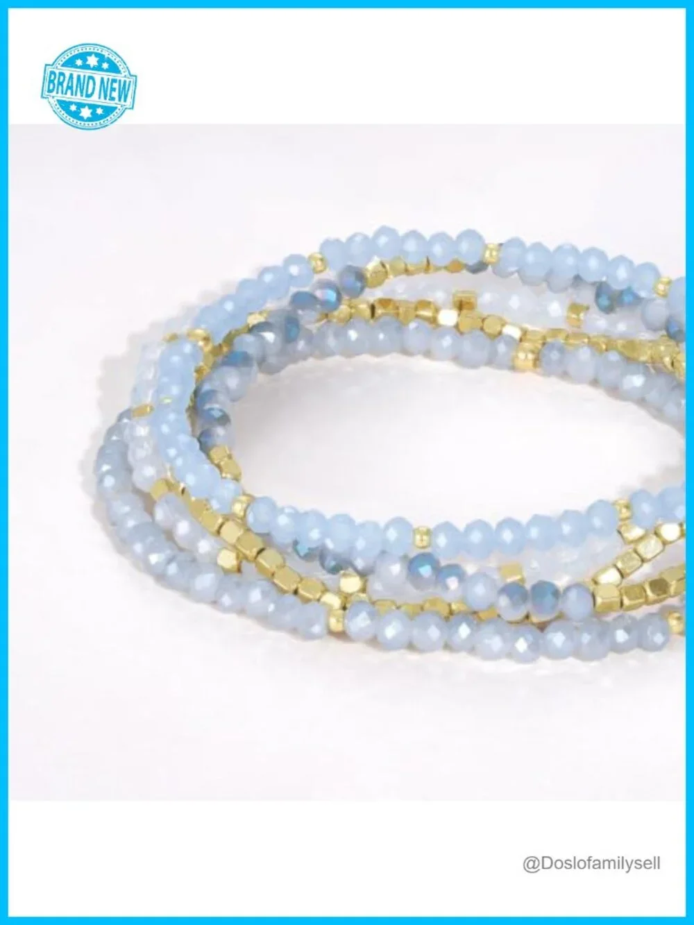 Stackable Crystal Beaded Stretch Bracelet Set, 14K Gold Plated Boho Layering